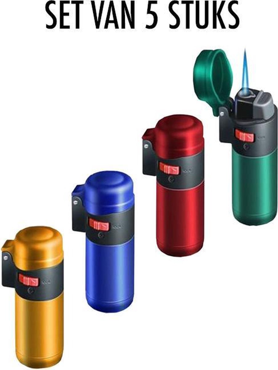 Jet Flame Metallic Torch - 5 stuks - Aansteker, Gasbrander, Torch, Jet Torch, Torch, Jettorch, Pyro, Butaan Aansteker, Stormaansteker, Windproof, Stormvlam, Gasaansteker, Gasbrander, Vuurwerk, Kaarsen