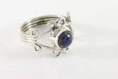 Fijne opengewerkte zilveren ring met lapis lazuli - maat 16