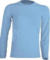 JHK kinder t-shirt lange mouw kleur sky blue maat 7-8 jaar (128) - Set van 2 stuks