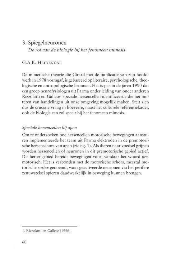 Bladzijde met de titel "3. Spiegelneuronen" en tekst over de biologie van mimesis.