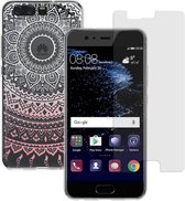 MP Case glasfolie tempered screen protector gehard glas voor Huawei P10 + Gratis Mandala design TPU case hoesje voor Huawei P10