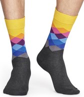 Happy Socks Faded Diamond Sokken - Antraciet/Geel - Maat 41-46