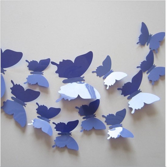 3D Vlinders Donkerblauw (12 stuks) - Muursticker / Muurdecoratie voor Kinderkamer / Babykamer / Woonkamer