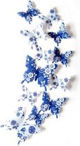 3D Vlinders Muursticker / Blauwe bloemetjes en blauwe tinten / Muurdecoratie Voor Kinderkamer / Babykamer / Slaapkamer - Vlinder Sticker met blauwe bloemetjes