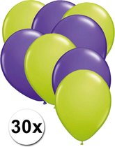 Ballonnen Licht groen & Paars 30 stuks 27 cm