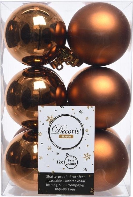 Koper bruine kerstversiering kerstballen kunststof 6 cm