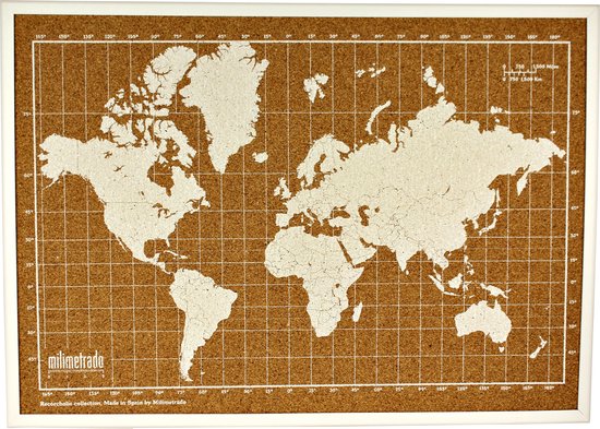 - Wereldkaart Prikbord - Kurk met Wit Frame - Wit/Wit - 70x50 cm | bol.com