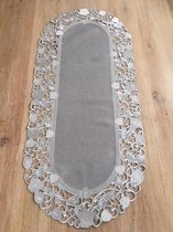 Tafelloper Linnen - licht Grijs met blaadjes - 90 cm
