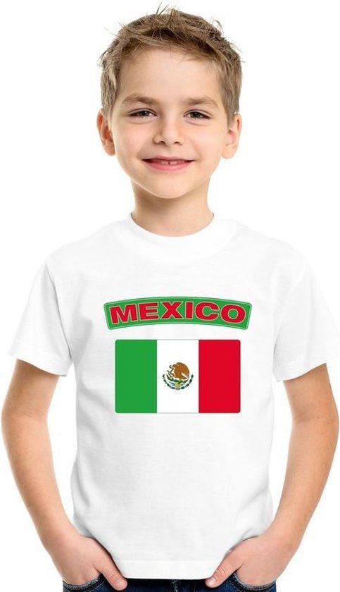 T-shirt met Mexicaanse vlag wit kinderen 146/152