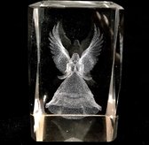 kristal glas laserblok met 3D afbeelding van engel 4x6cm excl. verlichting