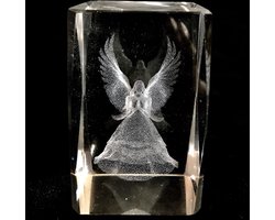 kristal glas laserblok met 3D afbeelding van engel 4x6cm excl. verlichting
