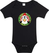 Kerst baby rompertje met kerst pinguin zwart jongens en meisjes - Kerstkleding baby 56 (1-2 maanden)