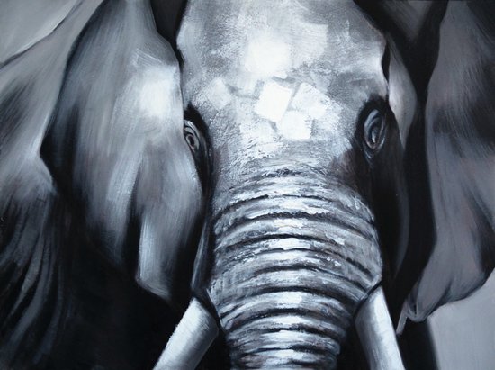 Peinture éléphant 100 x 75 Artello à la main - Peinture de salon - Peinture de chambre à coucher - Toile - Moderne - Animaux