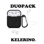 KELERINO. Etui pour Airpods 1/2 - 3 en 1 set (Etui pour Airpods + sangle + earhoox) - Duopack - Noir