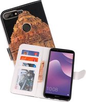 Temple 2 Bookstyle Hoesje Geschikt voor Huawei Y7 2018