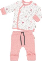 Verhip setje truitje + broekje – Babykleding – Baby kleding set – Babybroekje – baby truitje – meegroei mouwen – Meegroei broekspijpjes – Unisex – Biologisch katoen – Kraam cadeau - Roze/wit 