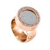 Quiges RVS Schroefsysteem Ring met Zirkonia Rosékleurig Glans 16mm met Verwisselbare Glitter Zilver 12mm Mini Munt