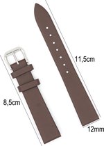Horlogeband Leer 12mm - Met Gladde Oppervlak + Push Pin - leer - Donker Bruin