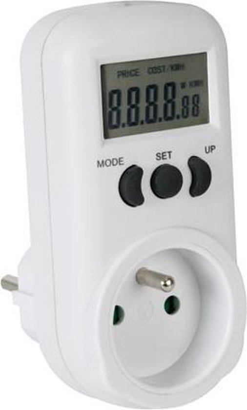 Perel Energiemeter, lcd-scherm, 230 V, 16 A, 3600 W, Franse aarding type E, wit