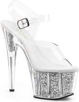 Pleaser Sandaal met enkelband, Paaldans schoenen -39 Shoes- ADORE-708G Paaldans schoenen Transparant/Zilverkleurig