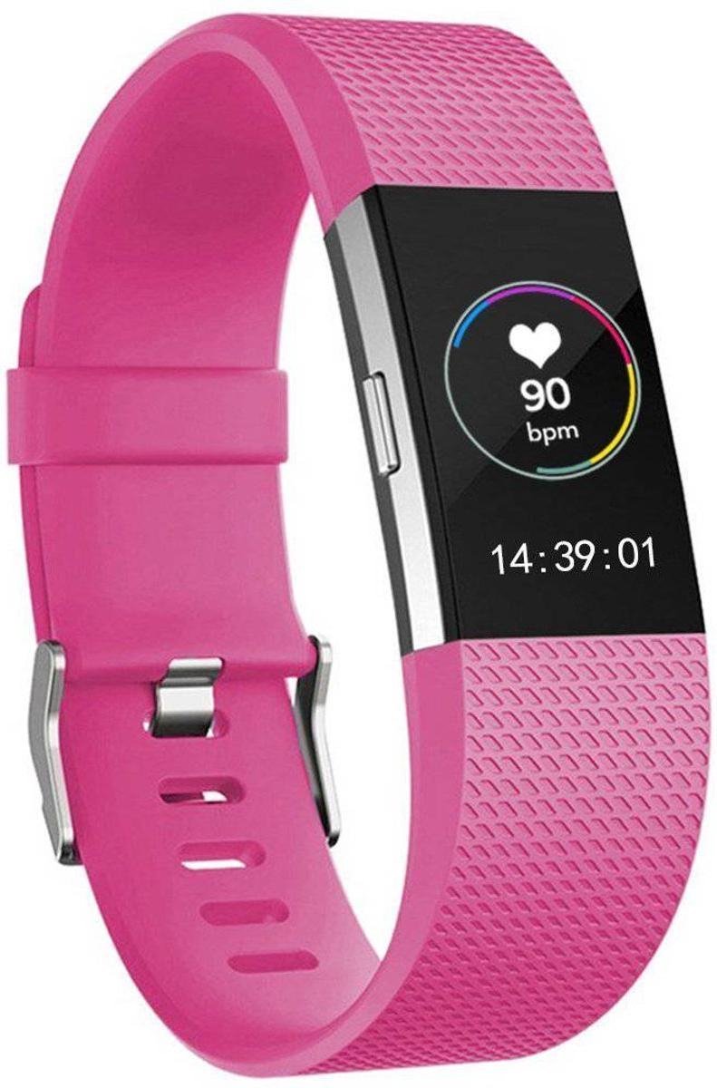 KELERINO. Siliconen polsbandje geschikt voor Fitbit Charge 2 Roze - Large