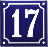 Emaille huisnummer blauw/wit nr. 17