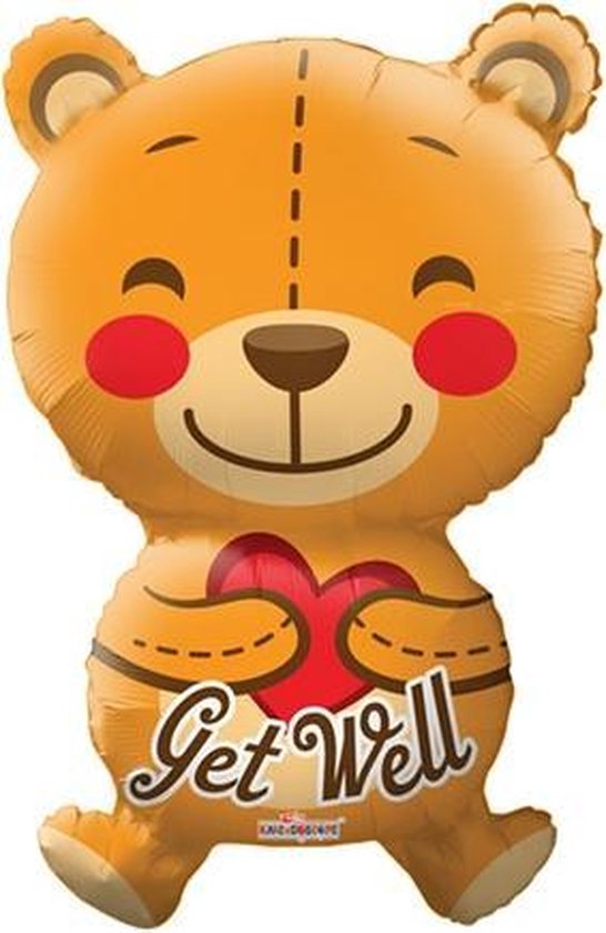 Folie ballon Beterschap kind Get Well in de vorm van een beer 71 cm groot.