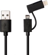 Azuri 2-in-1 USB kabel met micro-USB en Apple lightning connector - zwart