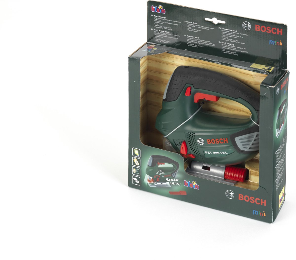 Klein Toys Bosch II decoupeerzaag - 17,9x5x16 cm - incl. realistische geluids- en lichteffecten - nooit een gevaar voor kleine handjes - groen rood zwart - Klein