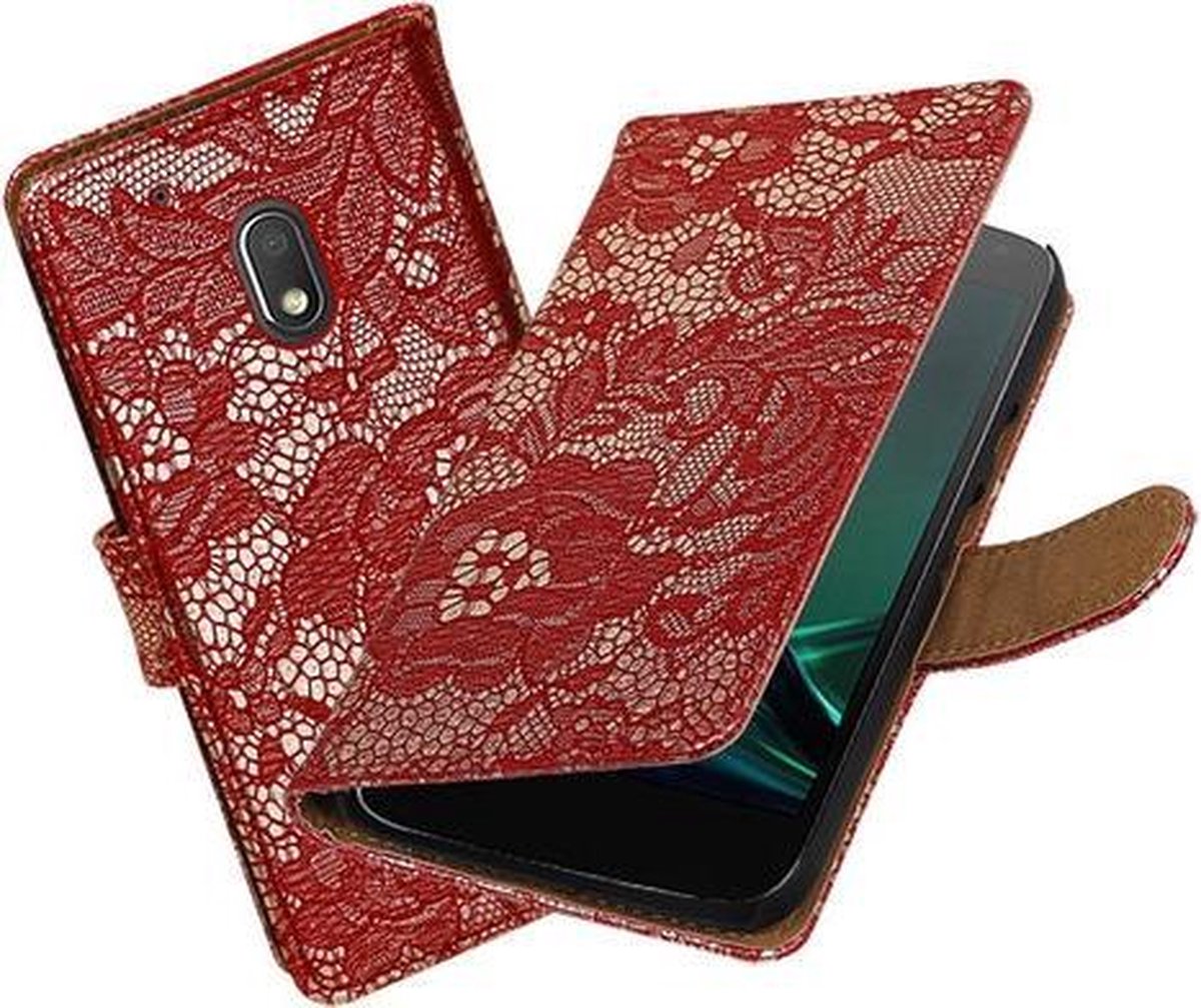 BestCases.nl Rood Lace booktype hoesje voor Motorola Moto G4 Play