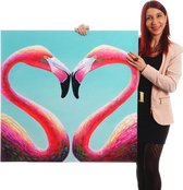 Handgeschilderde Olieverf schilderij Flamingo