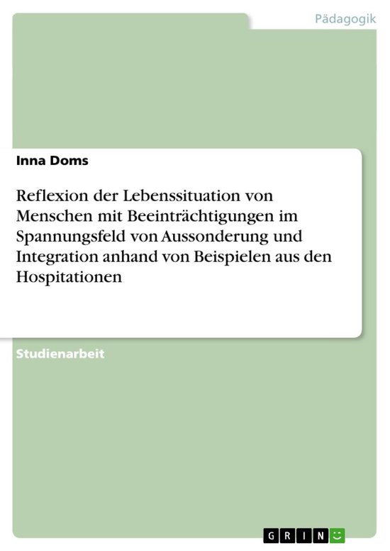 Reflexion der Lebenssituation von Menschen mit Beeinträchti ... - cover