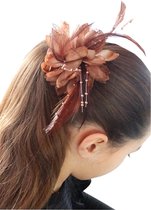 Jessidress Haarbloemen Elastiekje met Veren Elastieken - Bruin
