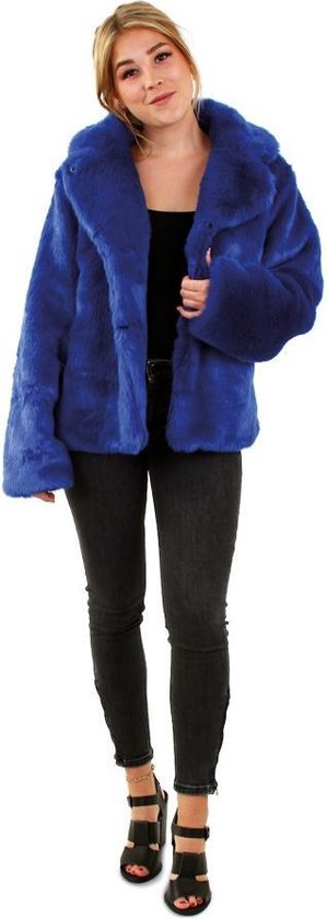 Korte donkerblauwe bontjas blauw - maat 40-42 M L - fake fur jas nepbont  pluche pimp | bol.com
