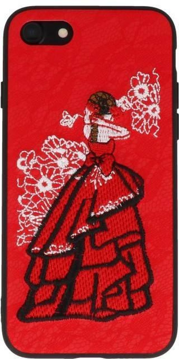 Prinses Borduurwerk - Hoesje Geschikt voor iPhone 8 / 7 Hoesje Rood