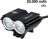 SolarStorm X2 MTB/race LED koplamp 2x CREE T6 LED klein maar EXTREEM veel licht - USB aansluiting - met 20.000mAh LiPo powerbank - Zwart
