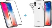 iPhone X/XS Full cover Tempered Glass Glazen Gehard Volledig Screen Protector ( ( Zeer sterk Materiaal) + iPhone X/XS transparante hoesje