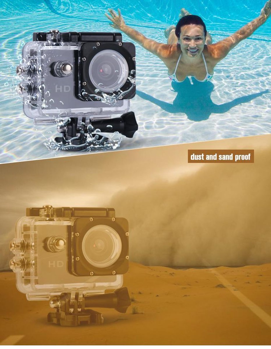 HD 720P Action Camera 30M Waterproof Zwart met 10 mounts | bol.com
