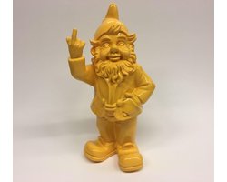 Fuck you kabouter met opgestoken middelvinger 20 centimeter geel