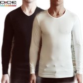 DICE 2-pack Longsleeve V-hals shirts zwart/wit maat M