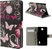 Huawei Ascend Y635 book case hoesje vlinder zwart roze