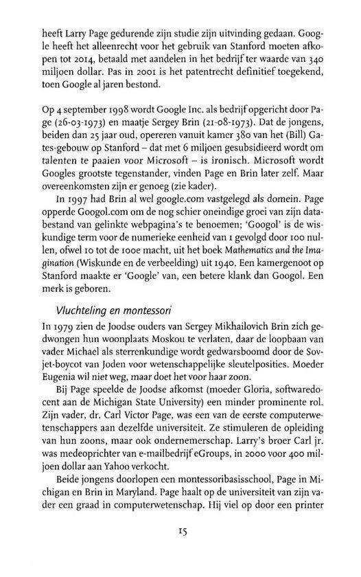 Pagina met tekst over Larry Page en het begin van Google.