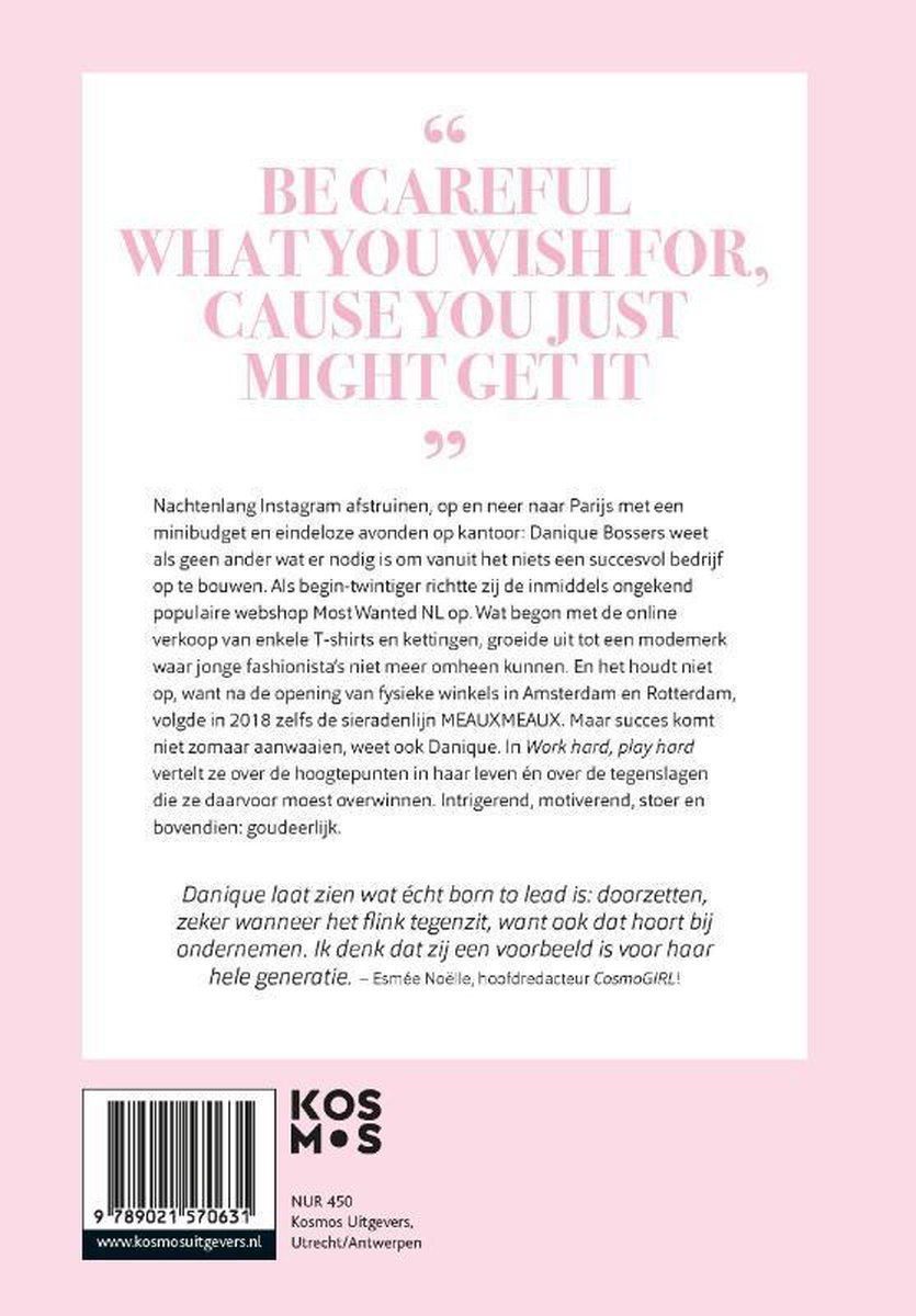 Achterkant boek met citaat "BE CAREFUL WHAT YOU WISH FOR, CAUSE YOU JUST MIGHT GET IT" en tekst.