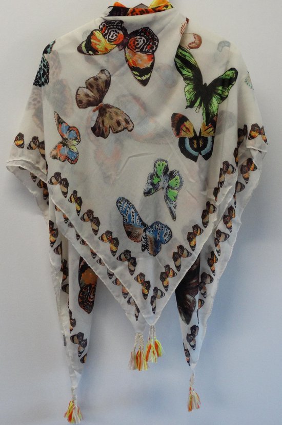 Jessidress Ibiza Style Dames Sjaal Omslagdoek met Vlinders printen 130X130  cm - Wit | bol.com