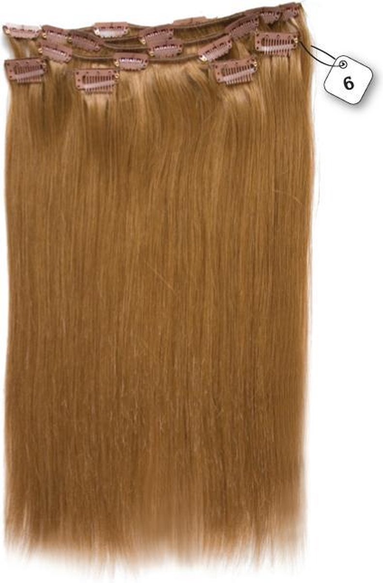 Clip in Extensions, 100% Human Hair Straight, 18 inch, kleur #F6 Light Chestnut Brown