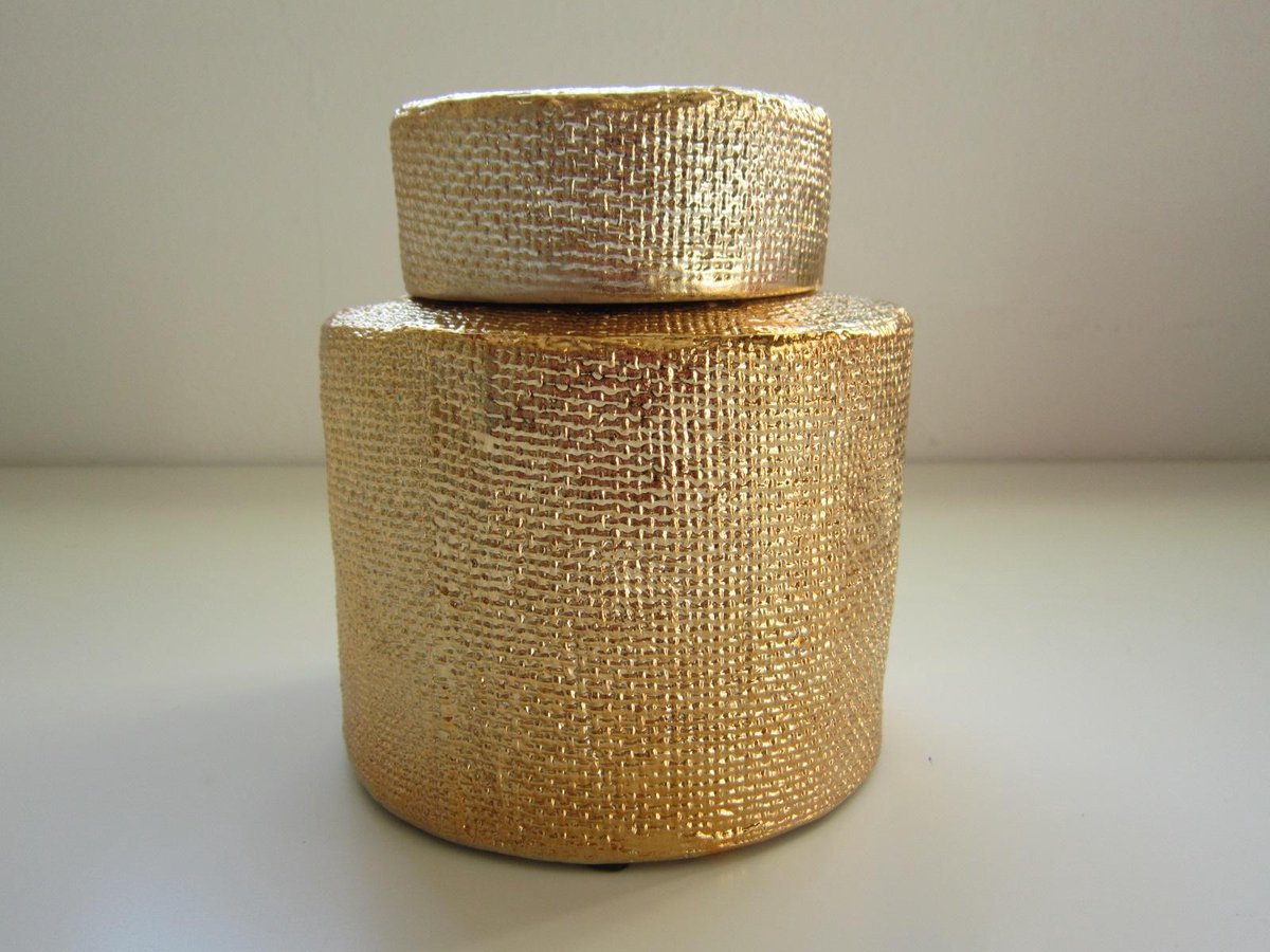 Decoratieve gouden pot met deksel. 14 x 12 cm | bol