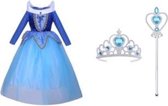 Prinsessenjurk blauw maat 122/128 + gratis kroon EN staf (labelmaat 140)