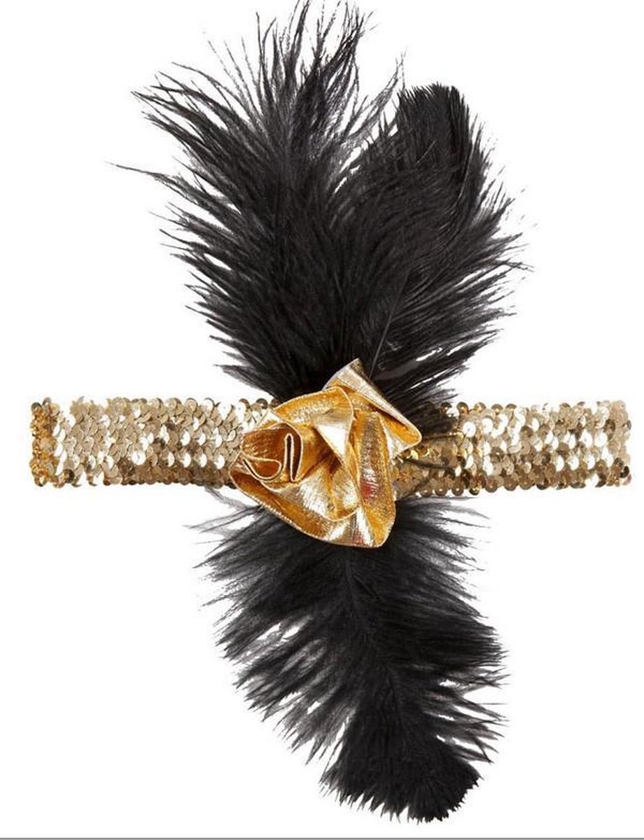 Flapper Hoofdband Goud Met Veren Roaring 20's - Bertus Workel