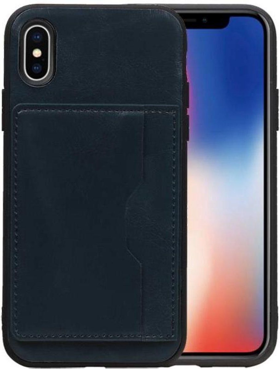 Staand Back Cover met 1 Pasjeshouder Hoesje Geschikt voor iPhone X Navy