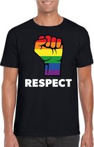 Respect LGBT shirt met regenboog vuist zwart heren M